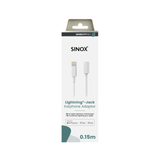 Sinox PRO Lightning Jack adapter m/original Apple™ chip. 0,15m. Hvid