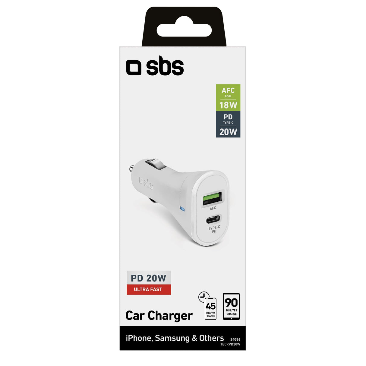 SBS 20W biloplader. Hvid