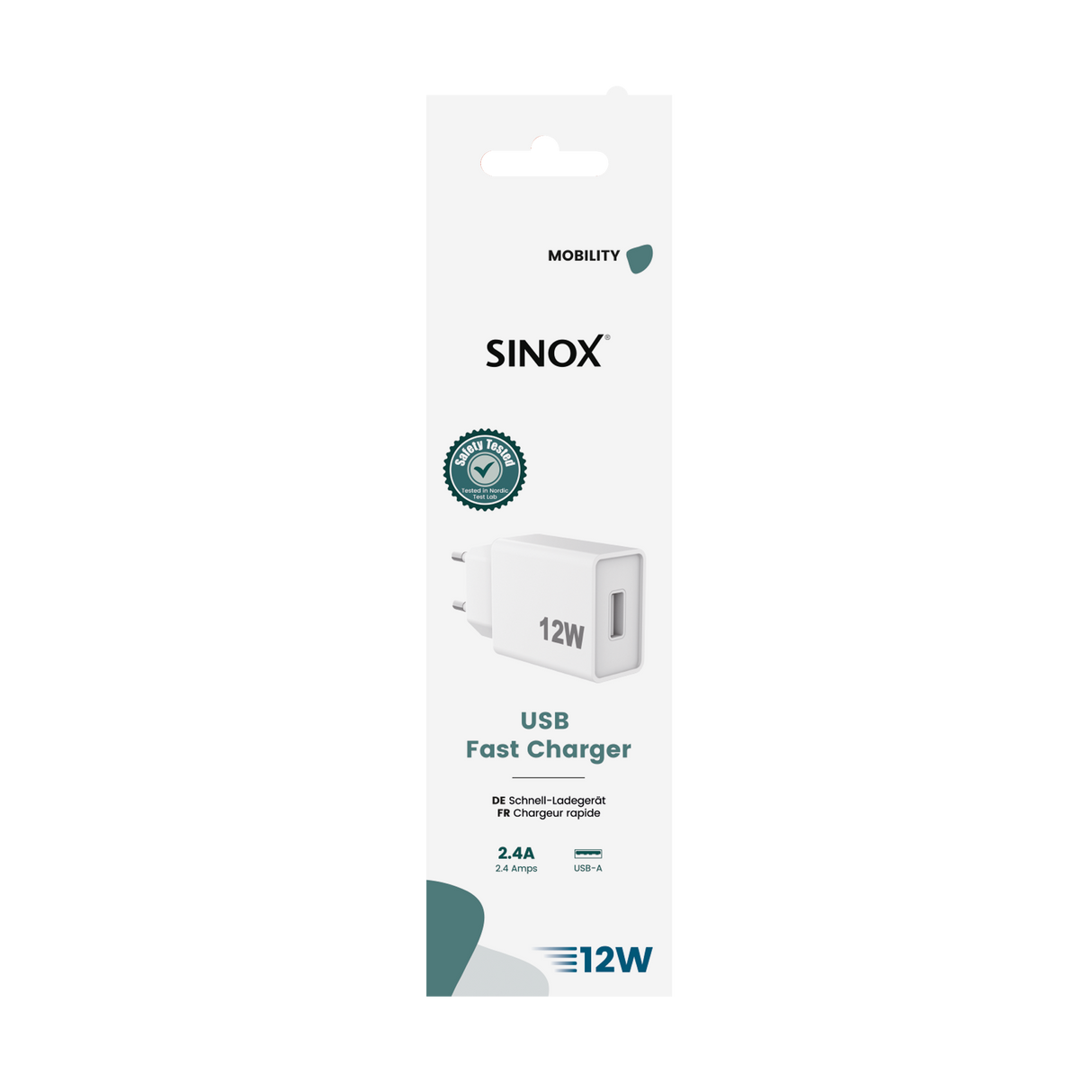 Sinox 230V USB-A oplader 12W. Hvid