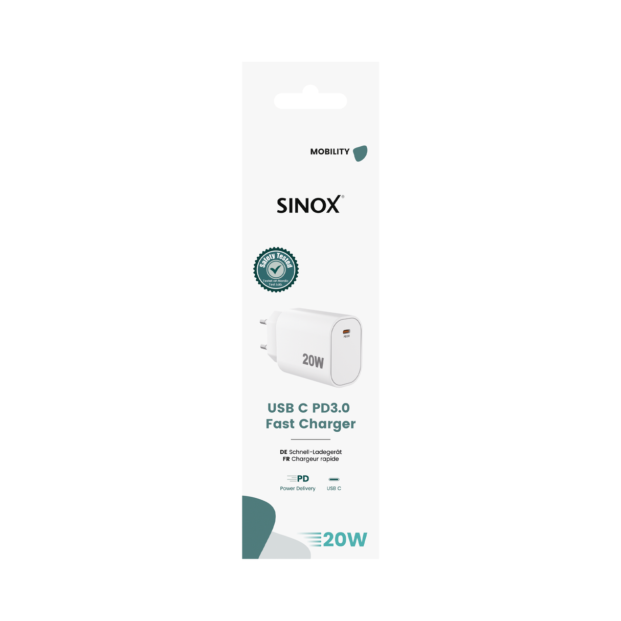 Sinox 230V USB-C PD oplader 20W. Hvid