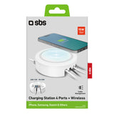 SBS Opladningsstation med 2 USB-A-porte, 2 USB-C-porte og trådløs oplader. Hvid