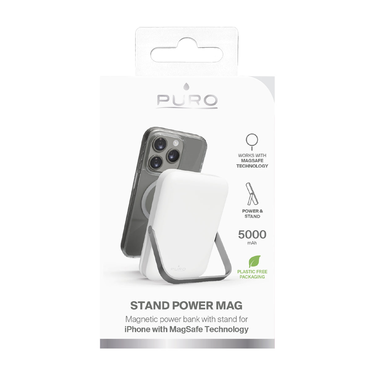 PURO Power Bank 5000 mAh med stander kompatibel med MagSafe