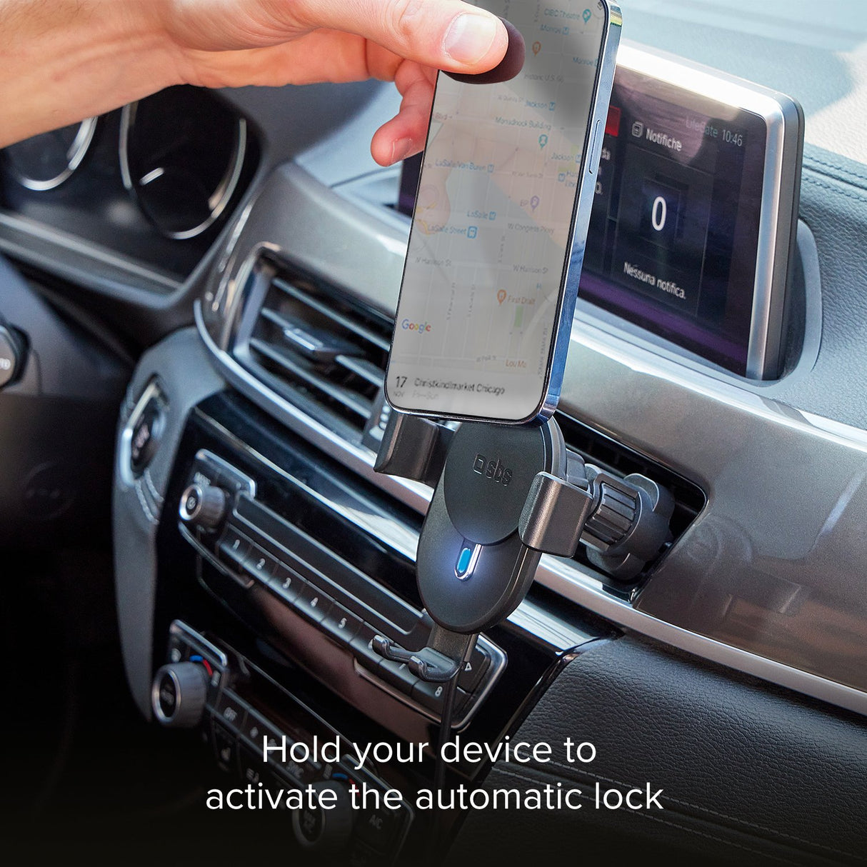 SBS Pro mobilholder til bilen med trådløs opladning. 15W