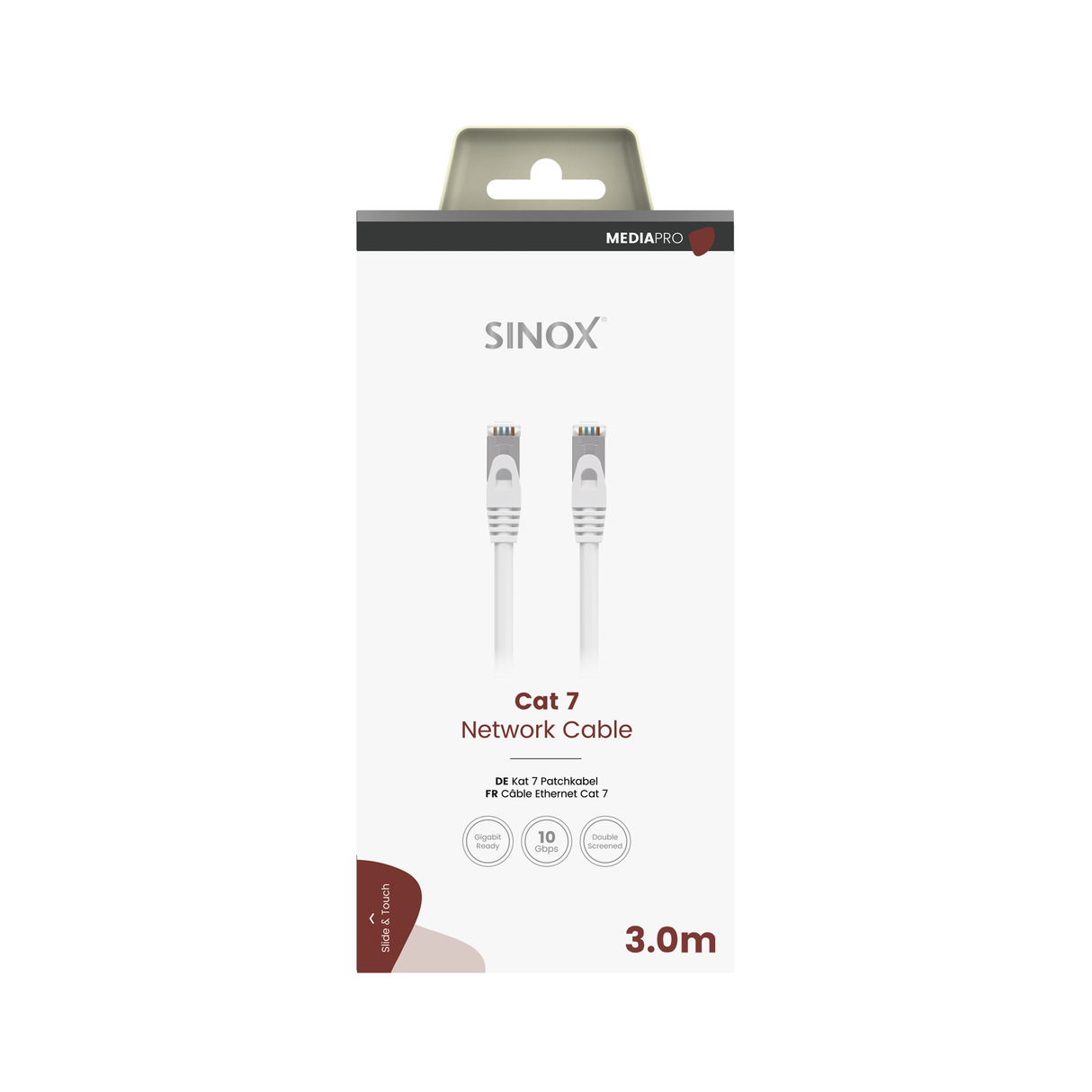 Sinox PRO S-FTP Cat7 netværkskabel. 3m. Hvid