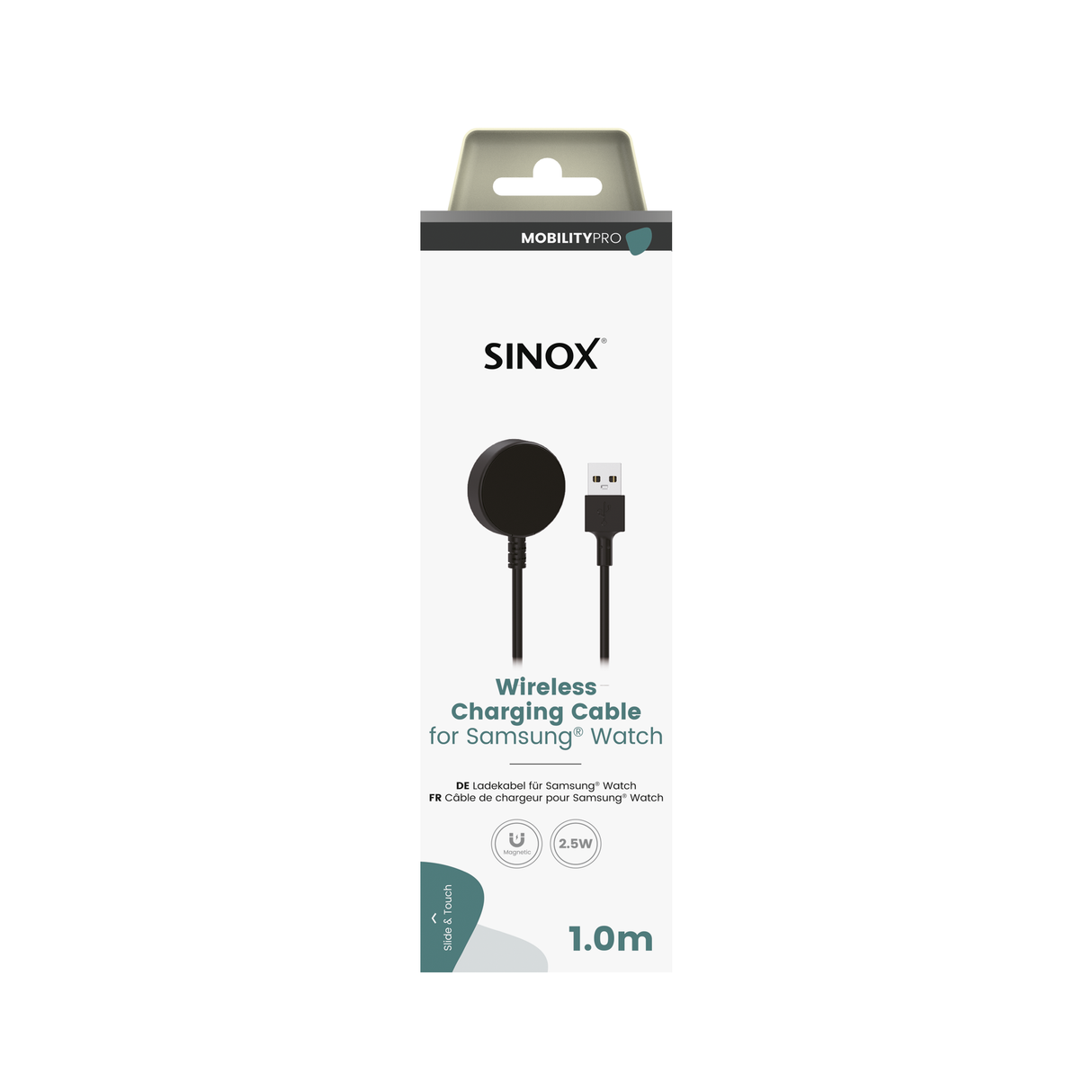 Sinox PRO trådløst ladekabel til Samsung® Watch. 1m. Sort