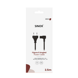 Sinox 8-tals vinkel strømkabel. 2,5m. Sort