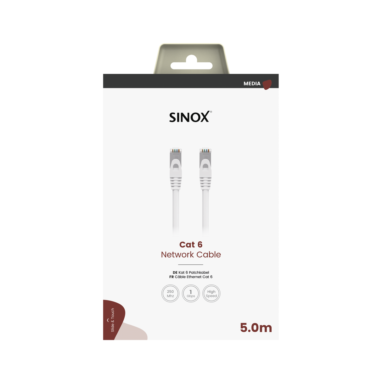 Sinox UTP Cat6e netværkskabel. 5m. Hvid