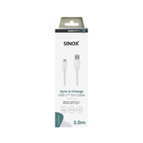 Sinox PRO USB C til USB A kabel. 2m. Hvid