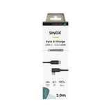 Sinox PRO USB C 3.2 Gen 2 vinklet kabel. 2m. Sort