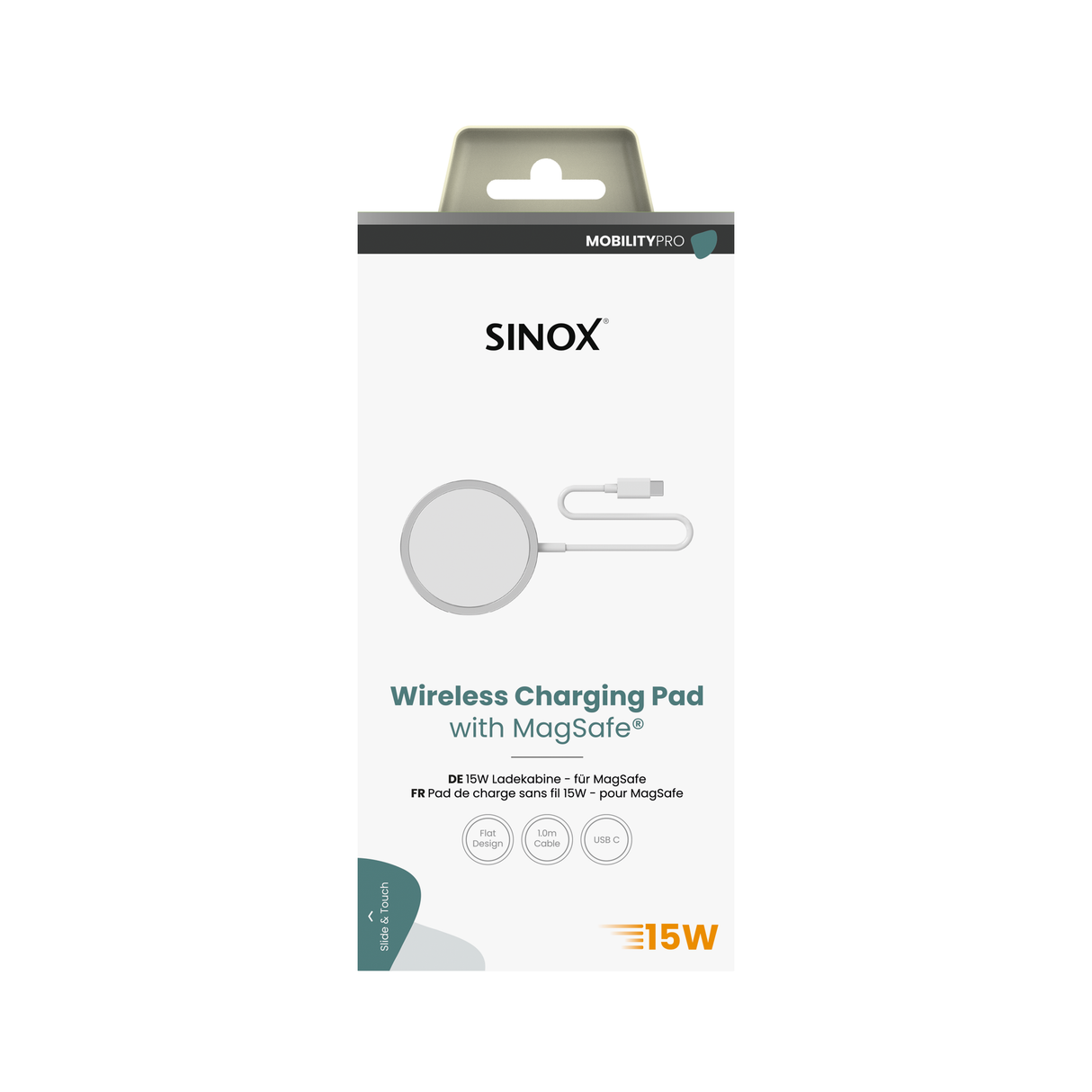 Sinox PRO magnetisk trådløs oplader 15W. 1m. Hvid