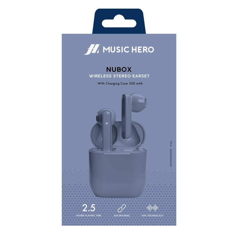 Nubox True Wireless Stereo høretelefoner. Blå
