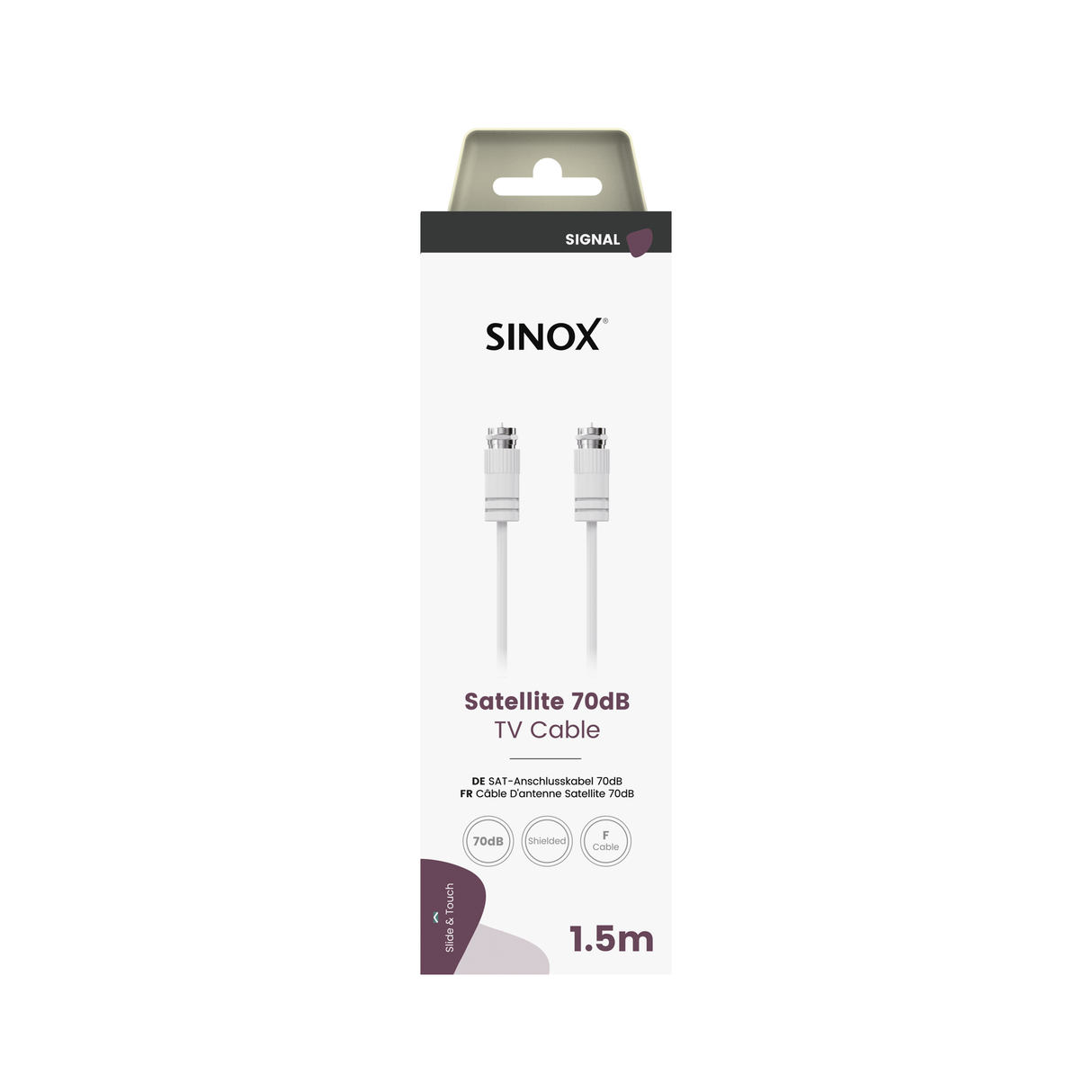 Sinox Satellite kabel. 1,5m. Hvid