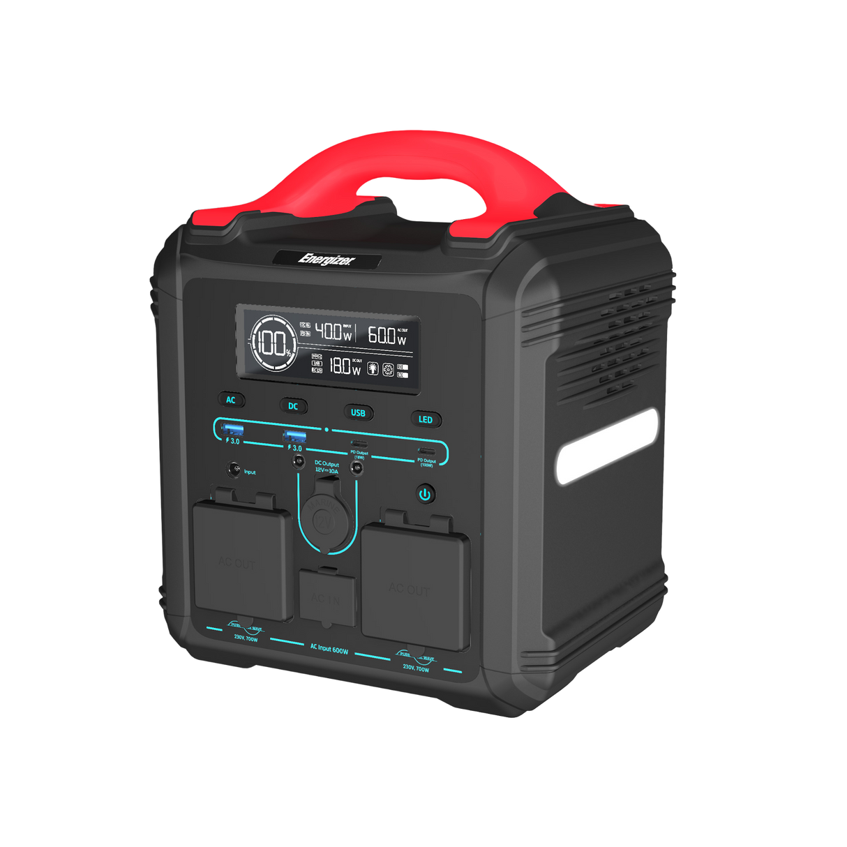 Energizer 700W bærbar kraftstation med dobbelt PD-udgang. Sort