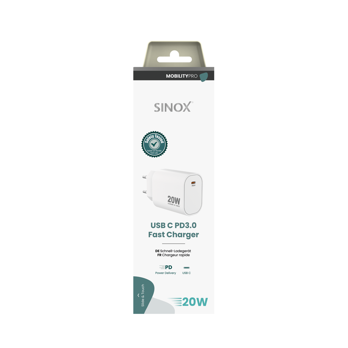 Sinox PRO 230V USB-C PD oplader 20W. Hvid