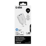SBS 2100 mAh oplader. 2.1A + 1A. Hvid