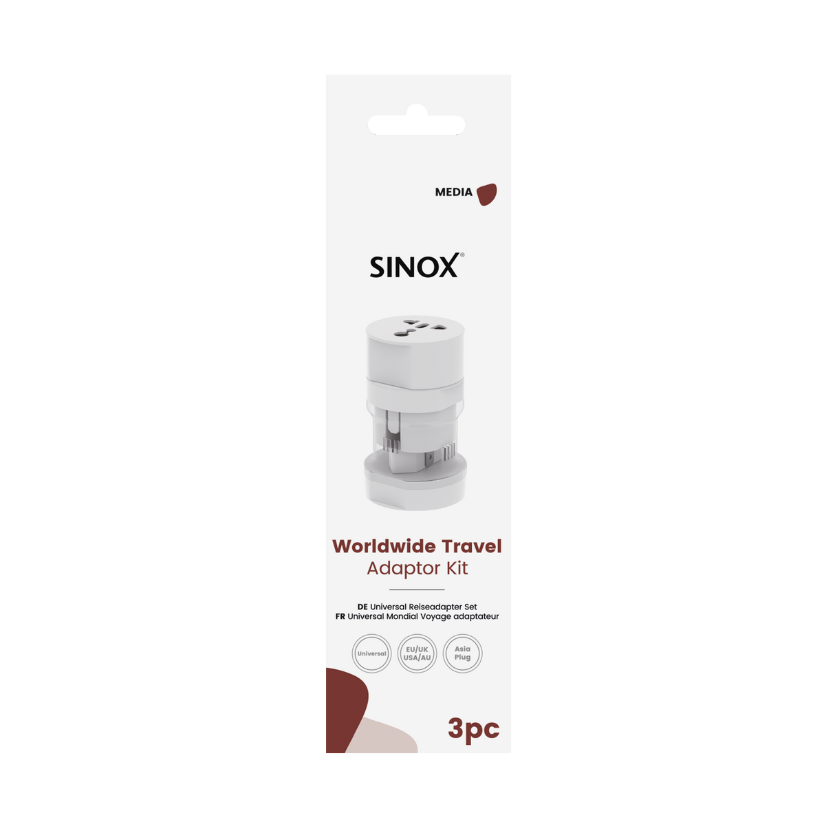 Sinox rejseadapter. Hvid