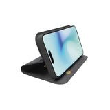 SBS-etui i bogstil med stativstøtte og soft touch-overflade til iPhone 16 Pro. Sort