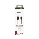 Sinox USB A - Mini USB kabel. 2m. Sort