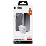 SBS oplader, cover og beskyttelsesglas-kit til iPhone 14 / 13®