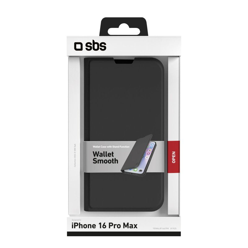 SBS-etui i bogstil med stativstøtte og soft touch-overflade til iPhone 16 Pro Max