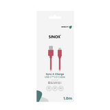 Sinox USB C til USB A kabel. 1m. Pink