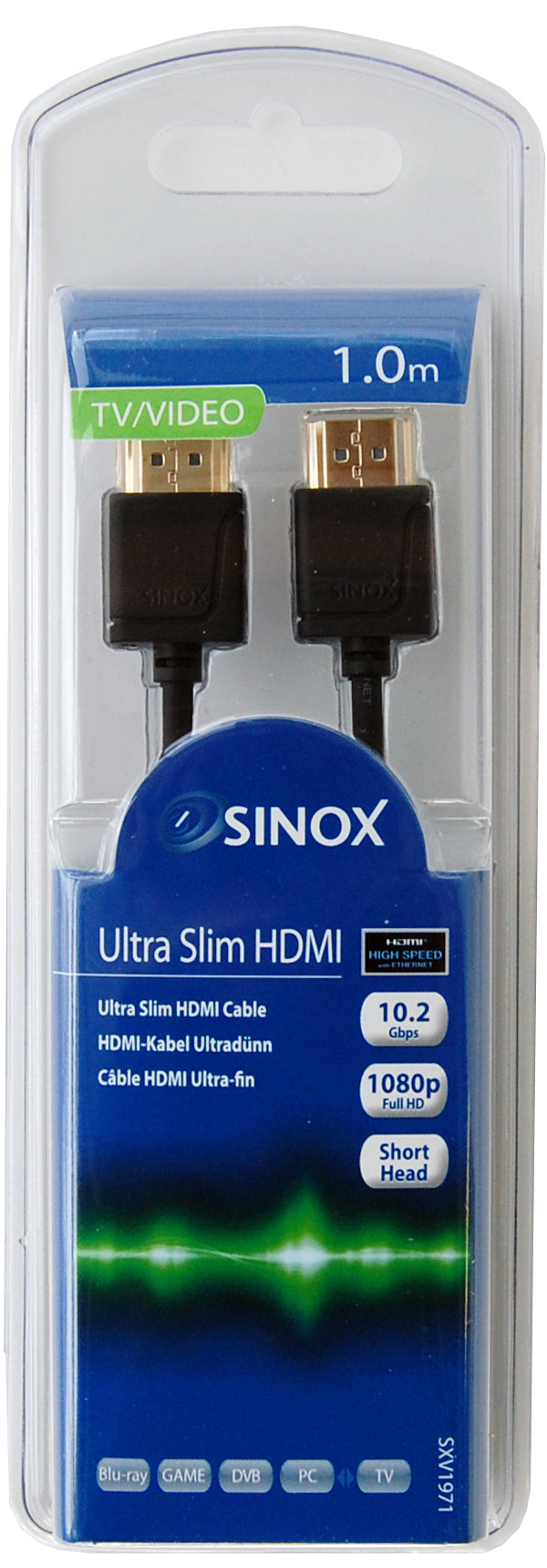 Sinox Ultra tyndt HDMI™ Full HD kabel. 1m. Sort