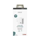 Sinox PRO 230V 4xUSB-A oplader 25W. Hvid