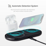 SBS dobbelt trådløs 10W+10W Qi opladerplade. Sort