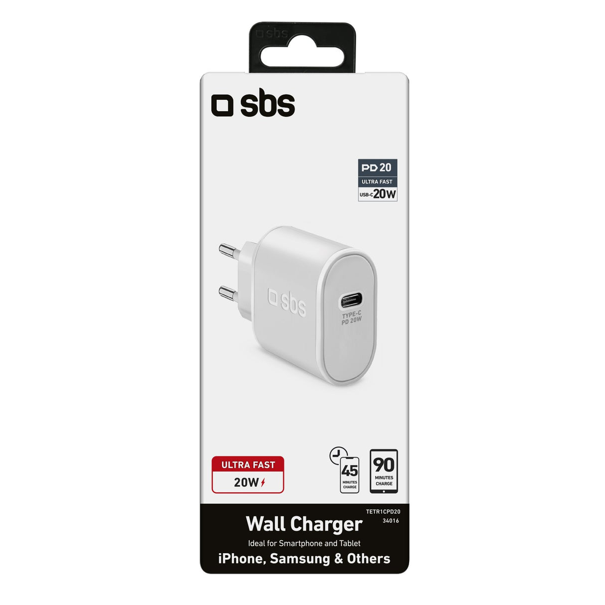 SBS 20W oplader. Hvid