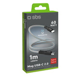 SBS USB-C - USB-C-kabel med magnetisk finish, 1m. Grå