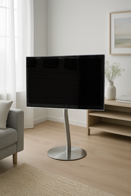 Sinox StandView TV gulvstand, vinklet med drejbar top. 26"-65". Alu finish