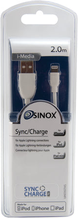 Sinox Lightning-kabel med original Apple™-chip. 2m. Hvid