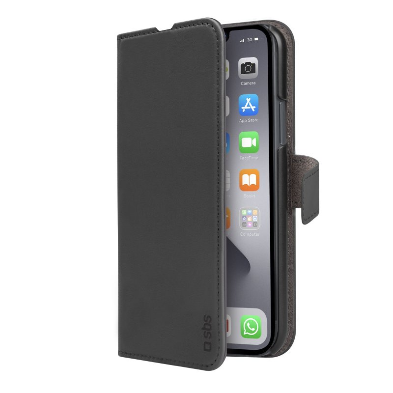 SBS Book Wallet Case med standerfunktion til iPhone 14/13. Sort