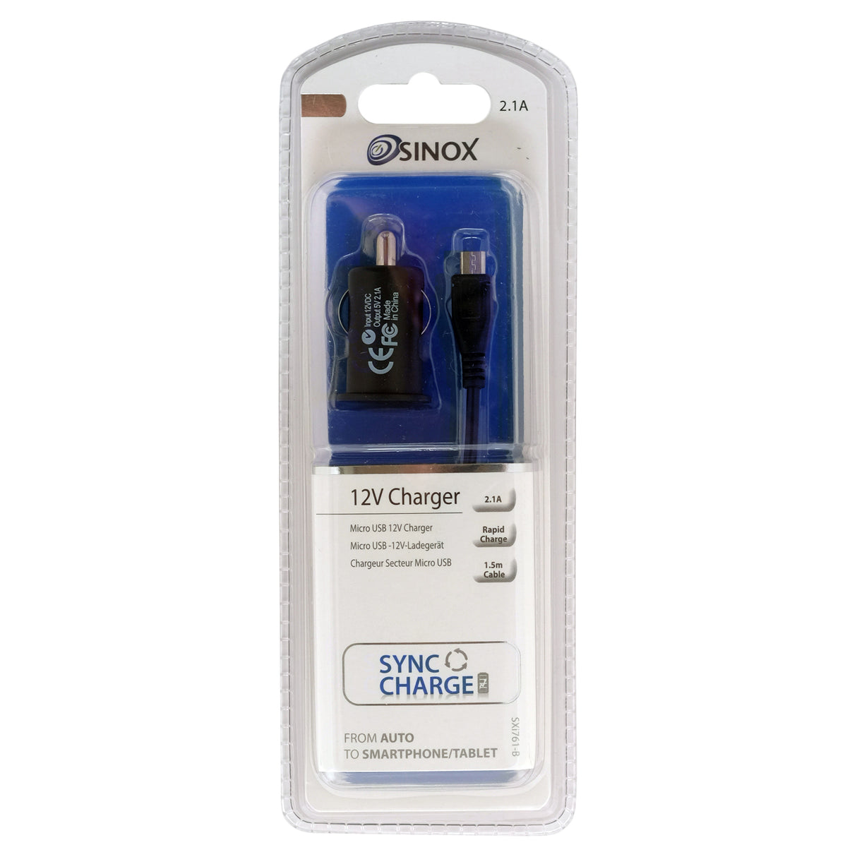 Sinox USB A biloplader m/Micro USB kabel. 2,4A. 1,5m. Sort