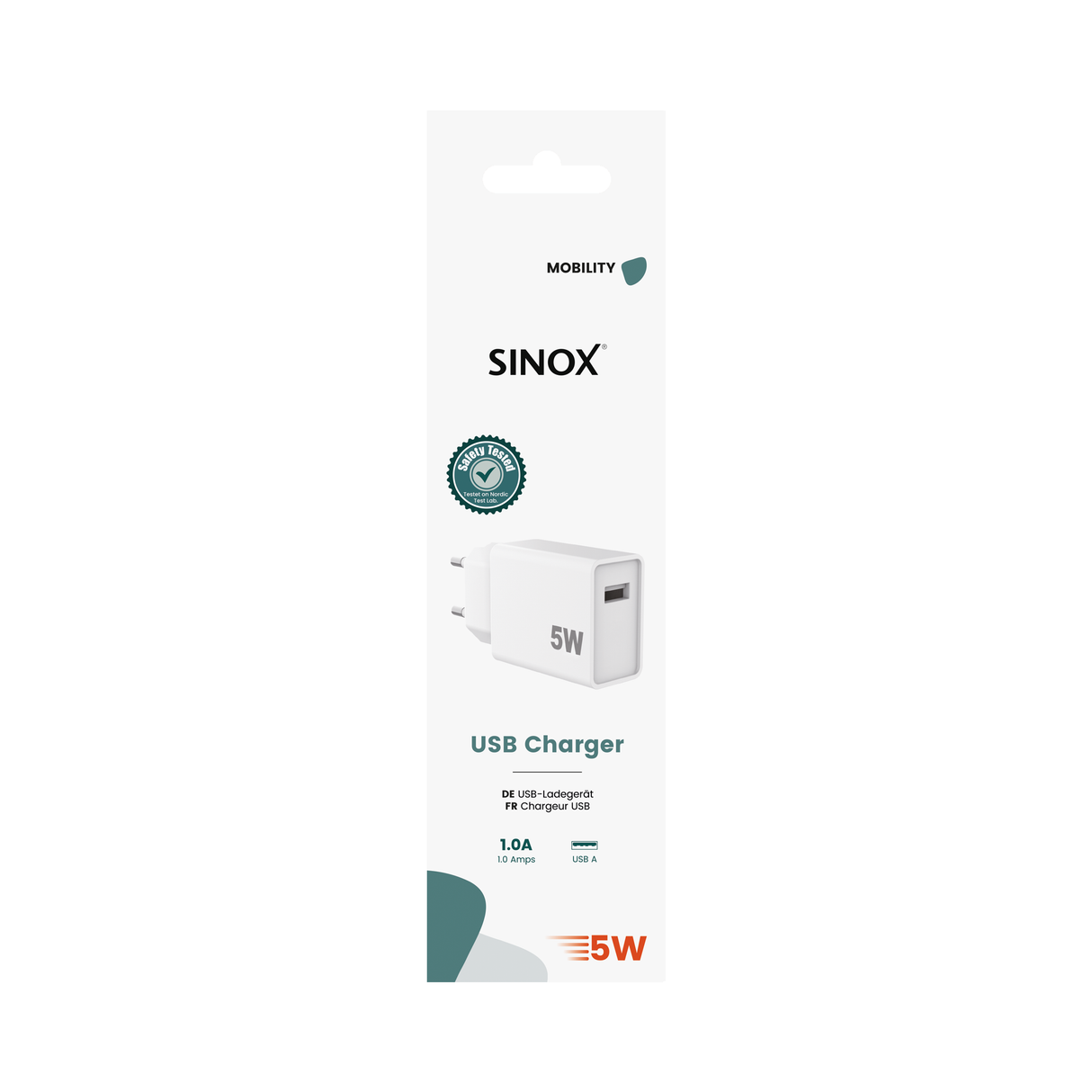 Sinox 230V USB-A oplader 5W. Hvid