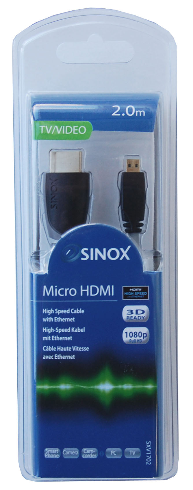 Sinox High Speed Micro HDMI™ kabel. 2m. Grå/sort