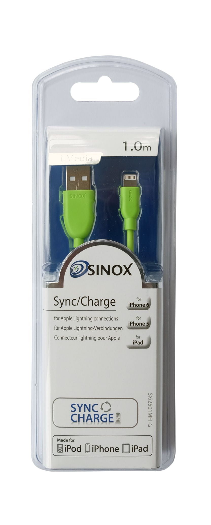 Sinox Lightning kabel m/original Apple™ chip. 1m. Grøn