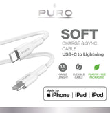 PURO SOFT-kabel til strøm- og datasynkronisering fra USB-C til Lightning 1,5 m