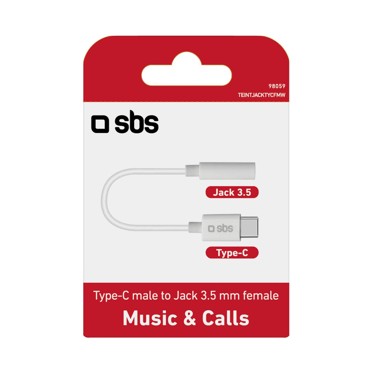 SBS USB C til mini jack adapter. Hvid