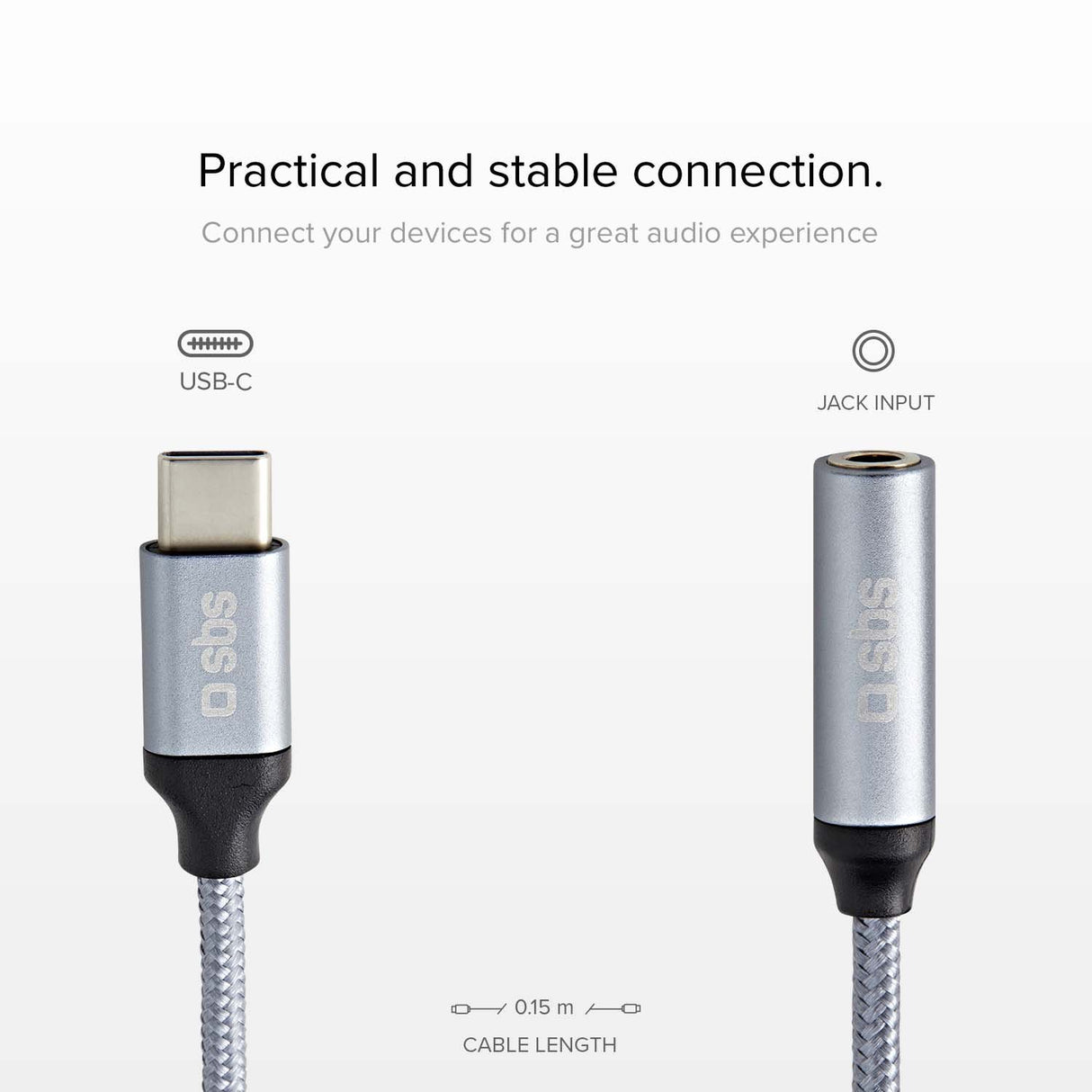 SBS USB C til mini jack adapter. Grå