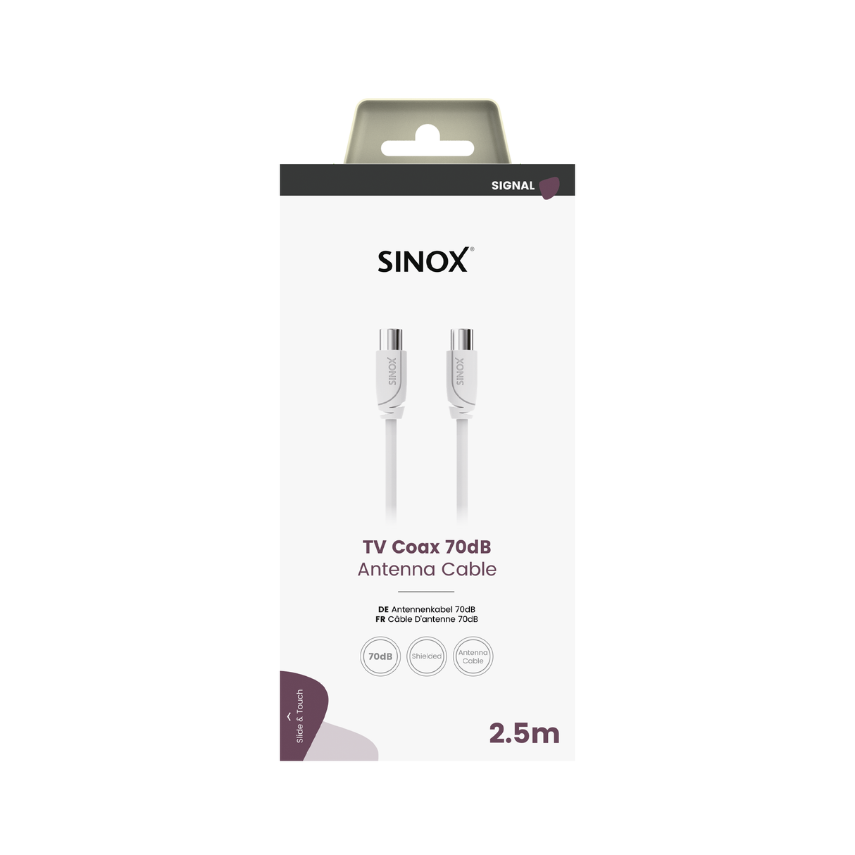 Sinox 70dB antennekabel. 2,5m. Hvid