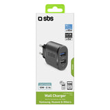 SBS 2100 mAh oplader. 2.1A + 1A. Sort