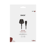 Sinox 3-pin strømkabel med UK stik. 1,8m. Sort