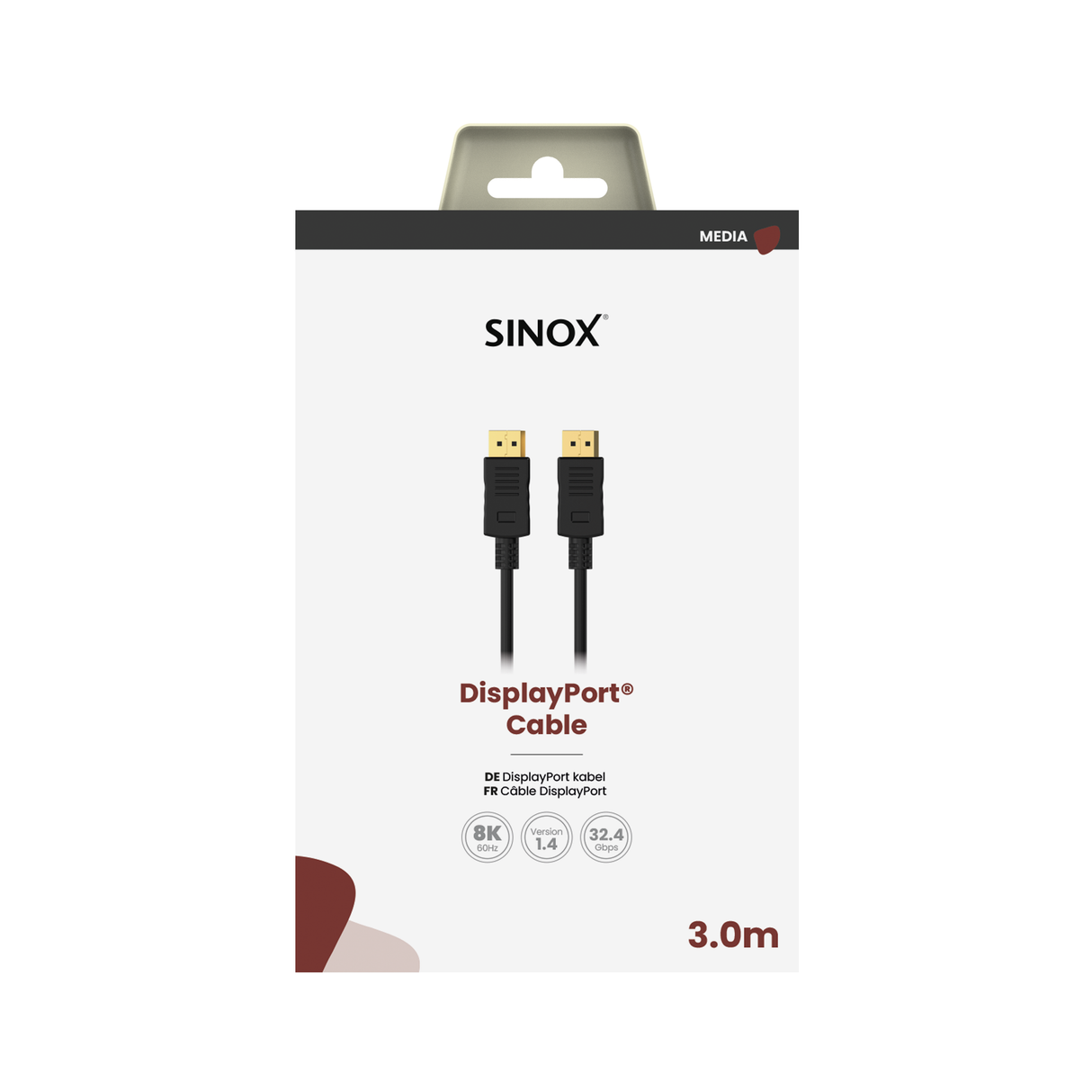 Sinox DisplayPort™ kabel. 3m. Sort