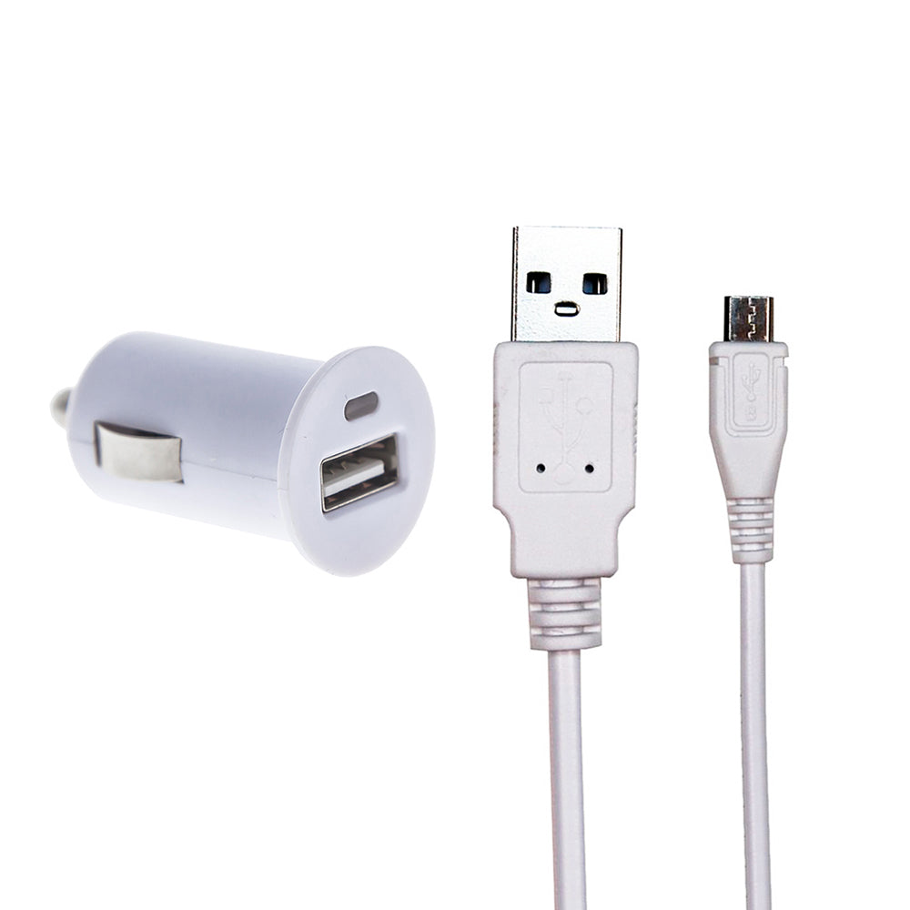 Sinox USB A biloplader m/Micro USB kabel. 2,4A. 1,5m. Hvid