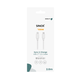 Sinox USB C kabel. 2m. Hvid