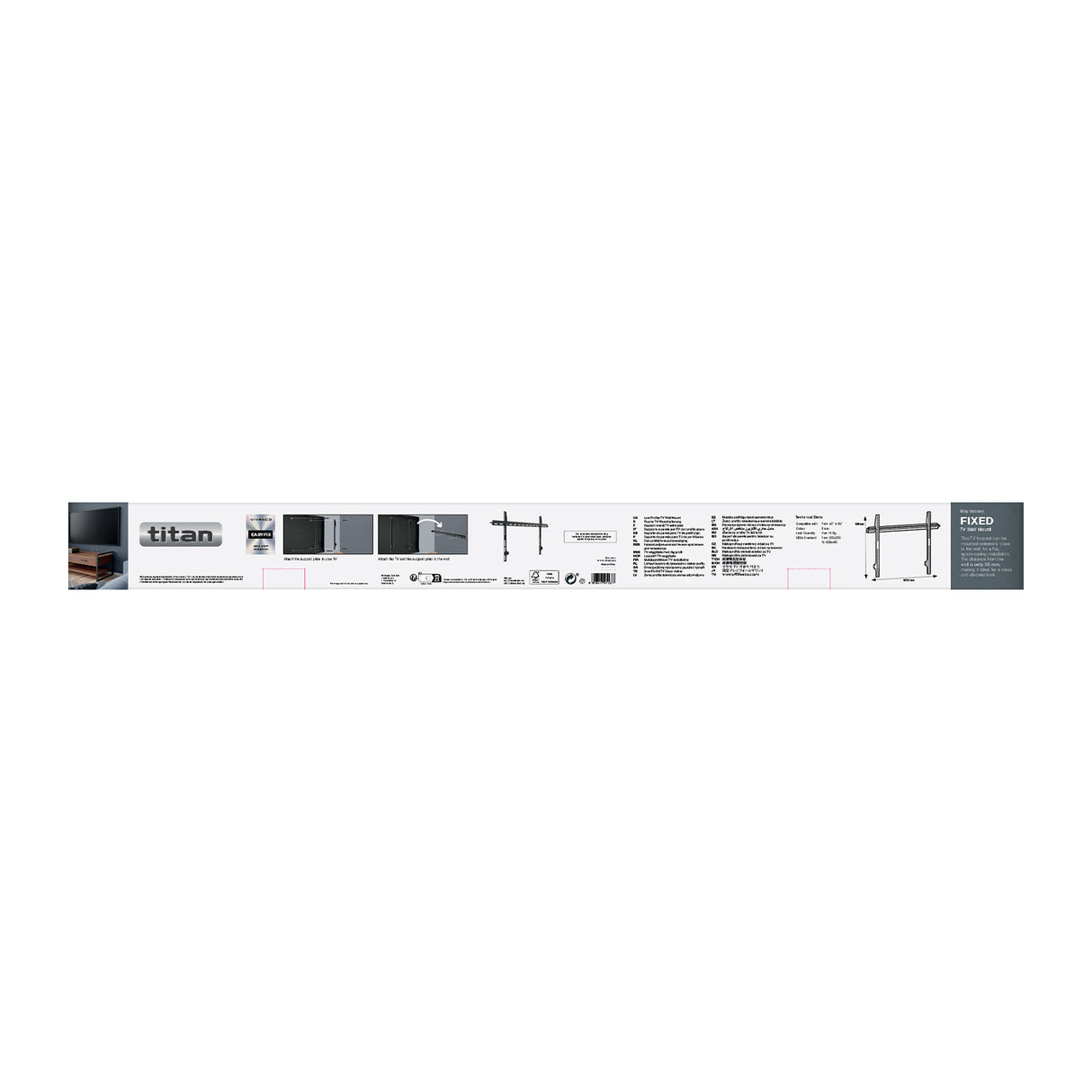 Vivanco TITAN TV-vægbeslag, FLAT, 85", 75 kg, VESA 800x400