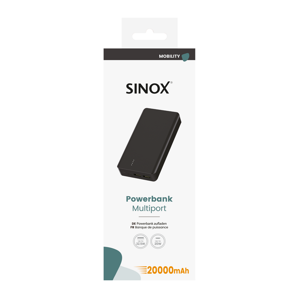 Sinox Power Bank 20000 mAh. Sort