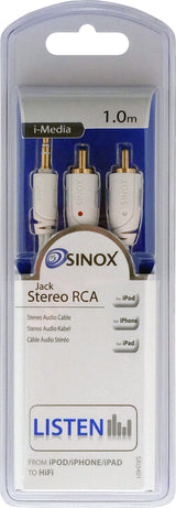 Sinox mini jack til phono kabel. 1m. Hvid