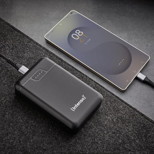 Intenso B10000 - 10,000 mAh Power Bank, portable external battery, USB-C & 2* USB-A, LED status indicator, tested in Germany, black